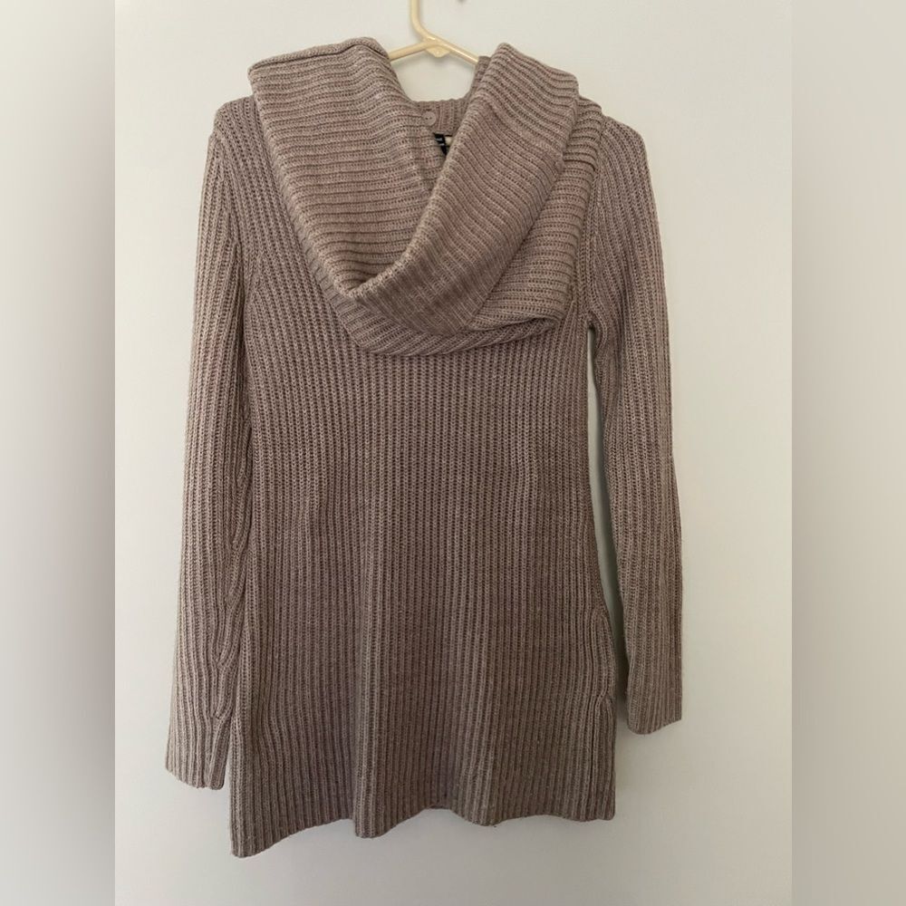 New York & Company Sweater Tunic with Removable Scarf SZ XS Brown Preppy Office